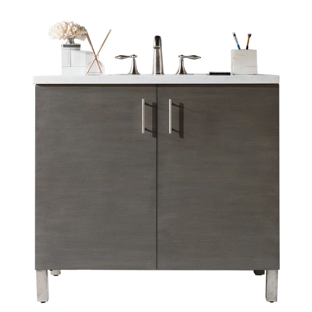 James Martin Metropolitan 36" Single Vanity Vanity James Martin Silver Oak w/ 3 CM Arctic Fall Solid Surface Top 