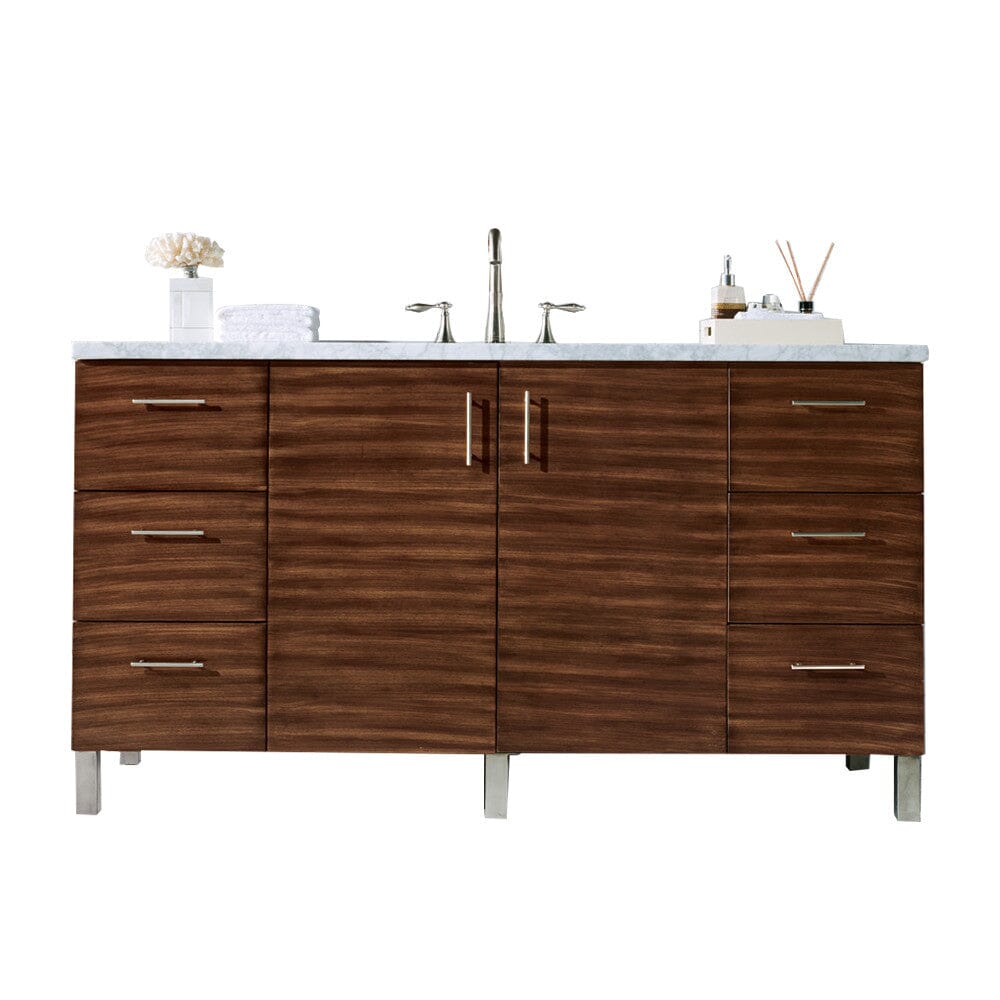 James Martin Metropolitan 60" Single Vanity Vanity James Martin American Walnut w/ 3 CM Arctic Fall Solid Surface Top 