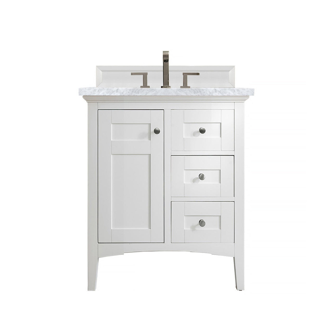 James Martin Palisades 30" Single Vanity Vanity James Martin Bright White w/ 3 CM Carrara Marble Top 
