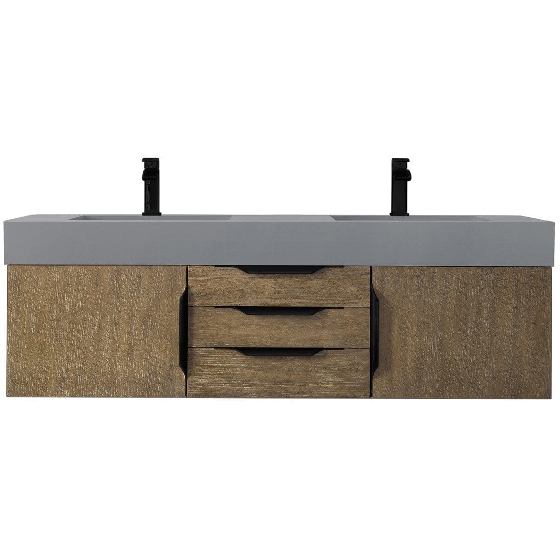James Martin Mercer Island 59" Double Vanity Vanity James Martin Latte Oak - Matte Black w/ Dusk Grey Glossy Composite Top 