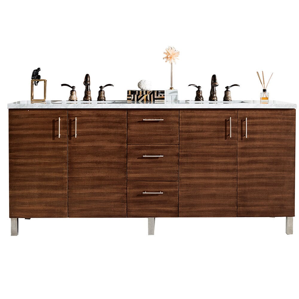 James Martin Metropolitan 72" Double Vanity Vanity James Martin American Walnut w/ 3 CM Arctic Fall Solid Surface Top 