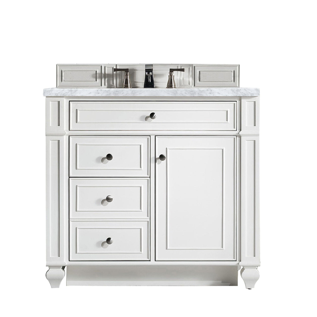James Martin Bristol 36" Single Vanity Vanity James Martin Bright White w/ 3 CM Carrara Marble Top 