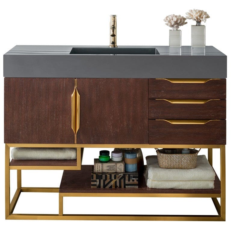 James Martin Columbia 48" Single Vanity Vanity James Martin Coffee Oak - Radiant Gold w/ Dusk Grey Glossy Composite Top 