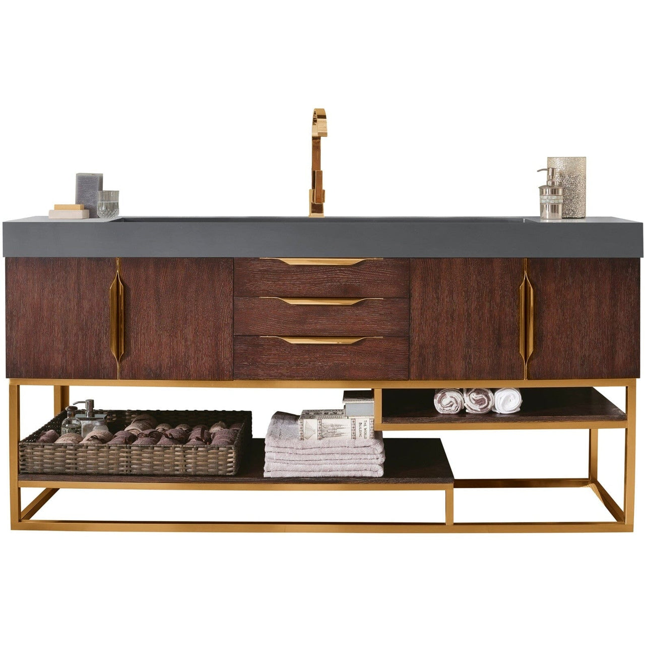James Martin Columbia 72" Single Vanity Vanity James Martin Coffee Oak - Radiant Gold w/ Dusk Grey Glossy Composite Top 