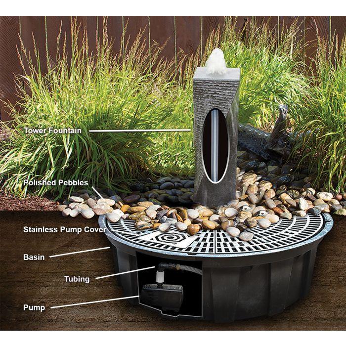 Real Stone Fountains ABART6124 24″ Pink Marble - Almond Fountain Kit Fountain Blue Thumb 
