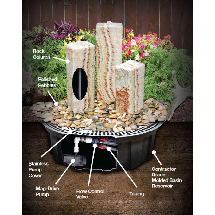 Real Stone Fountains ABART5000 White Gray Marble Triple Pillar Fountain Fountain Blue Thumb 