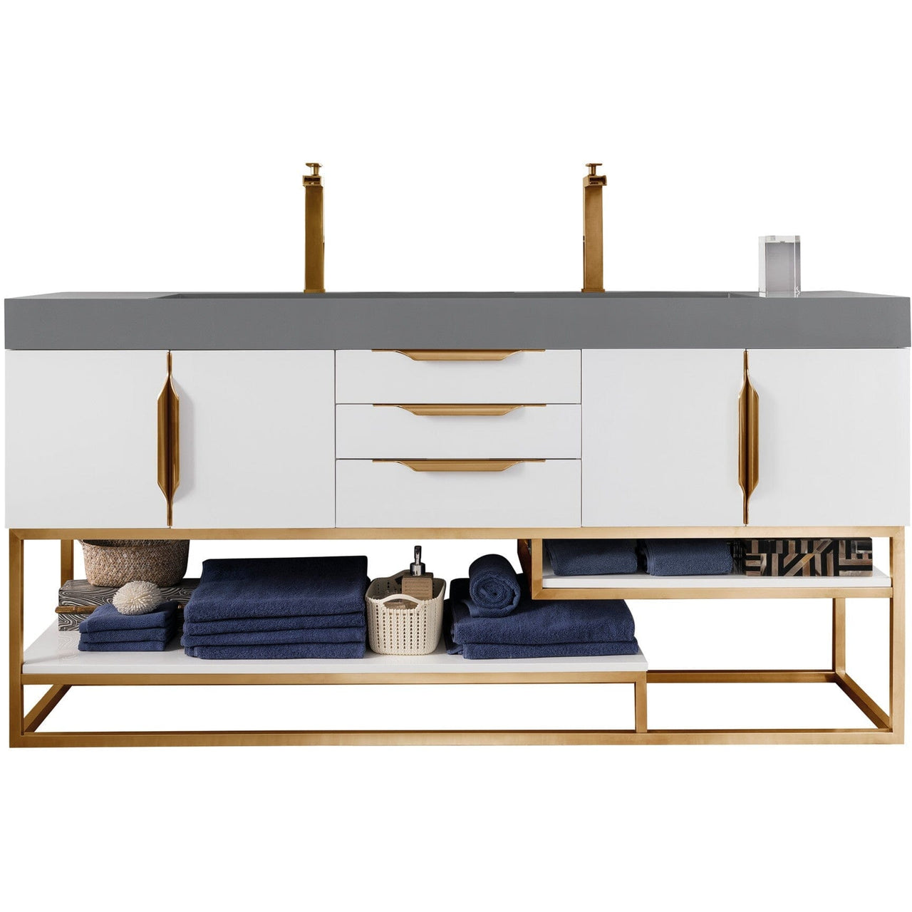 James Martin Columbia 72" Double Vanity Vanity James Martin Glossy White - Radiant Gold w/ Dusk Grey Glossy Composite Top 