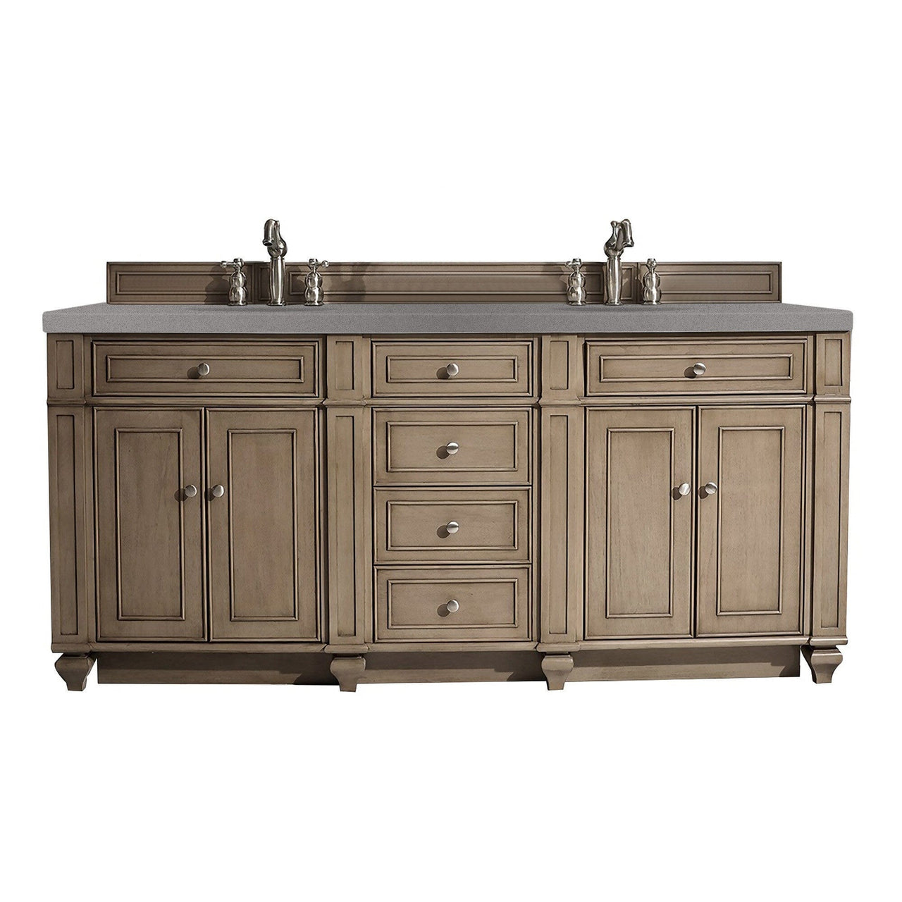 James Martin Bristol 72" Double Vanity Vanity James Martin Whitewashed Walnut w/ 3 CM Grey Expo Quartz Top 