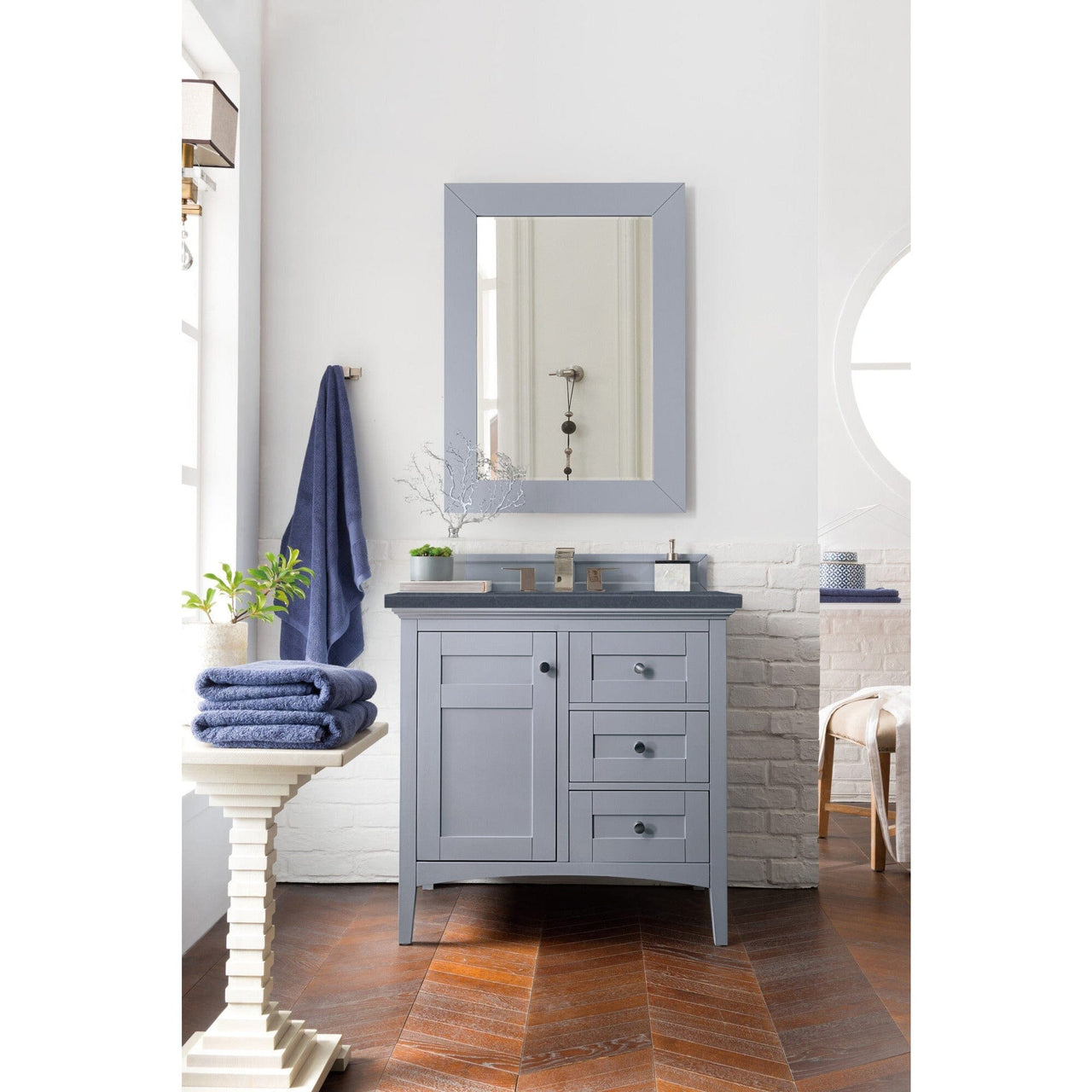 James Martin Palisades 36" Single Vanity Vanity James Martin Silver Gray w/ 3 CM Charcoal Soapstone Quartz Top 