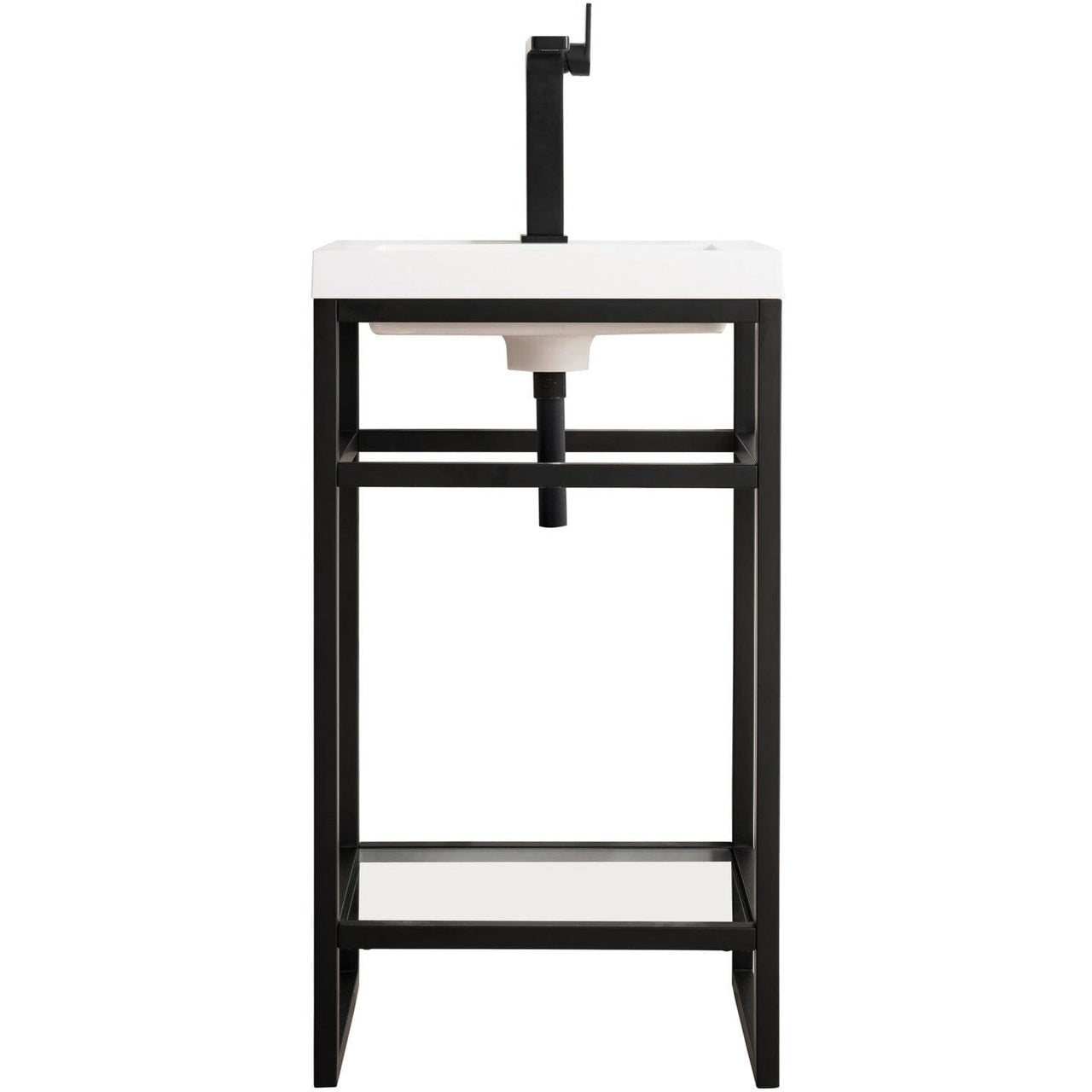 James Martin Boston 20" Stainless Steel Sink Console Console James Martin Matte Black w/ White Glossy Composite Countertop 