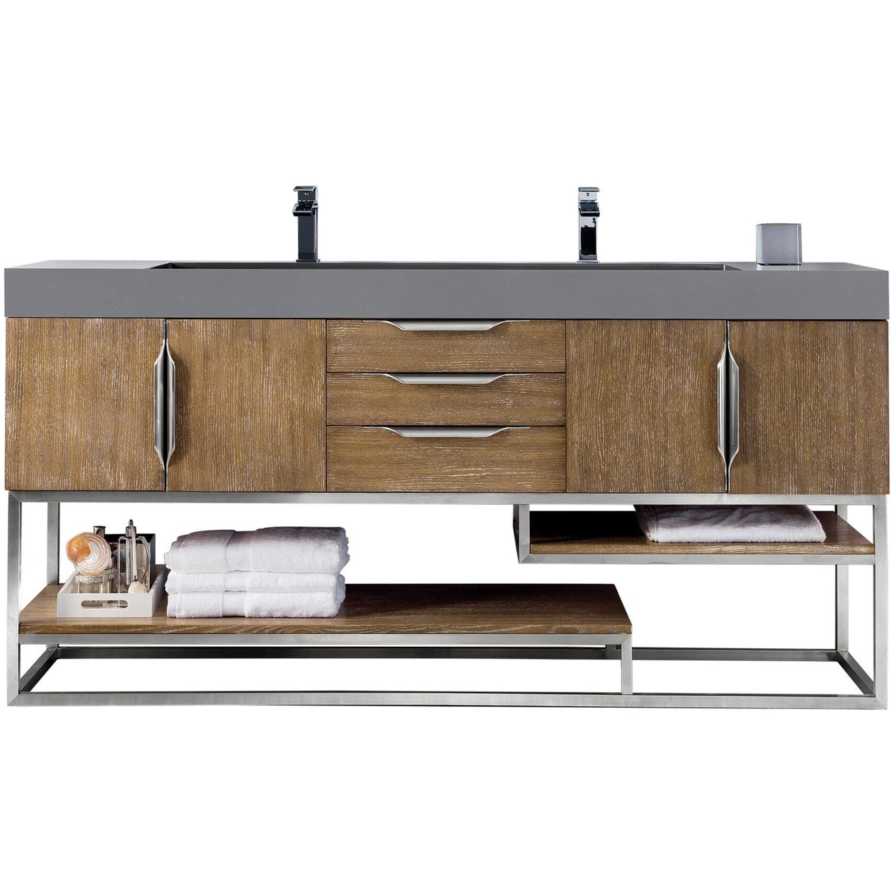 James Martin Columbia 72" Double Vanity Vanity James Martin Latte Oak w/ Dusk Grey Glossy Composite Top 
