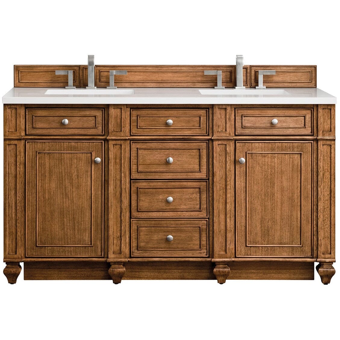 James Martin Bristol 60" Double Vanity Vanity James Martin Saddle Brown w/ 3 CM Classic White Quartz Top 