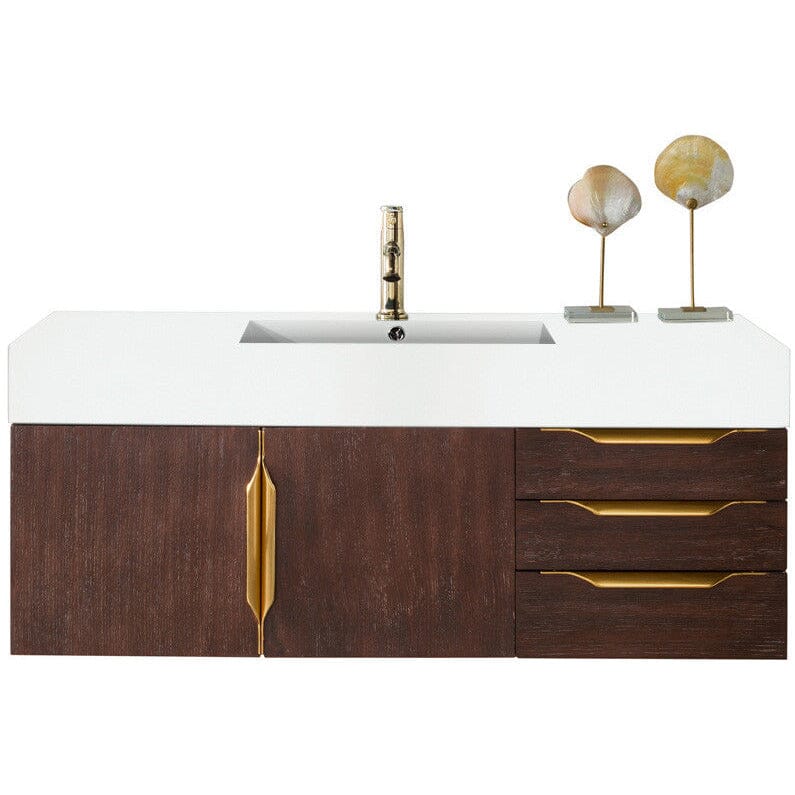 James Martin Mercer Island 48" Single Vanity Vanity James Martin Coffee Oak - Radiant Gold w/ Glossy White Composite Top 