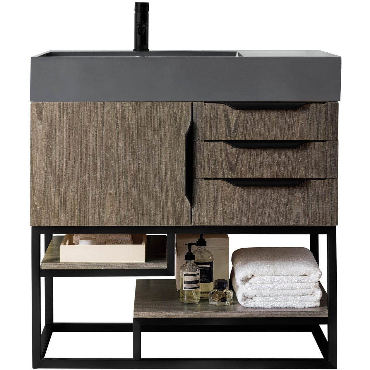 James Martin Columbia 36" Single Vanity Vanity James Martin Ash Gray - Matte Black w/ Dusk Grey Glossy Composite Top 