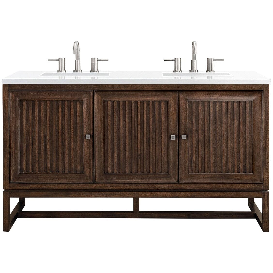 James Martin Athens 60" Double Vanity Vanity James Martin Mid Century Acacia w/ 3 CM Classic White Quartz Top 