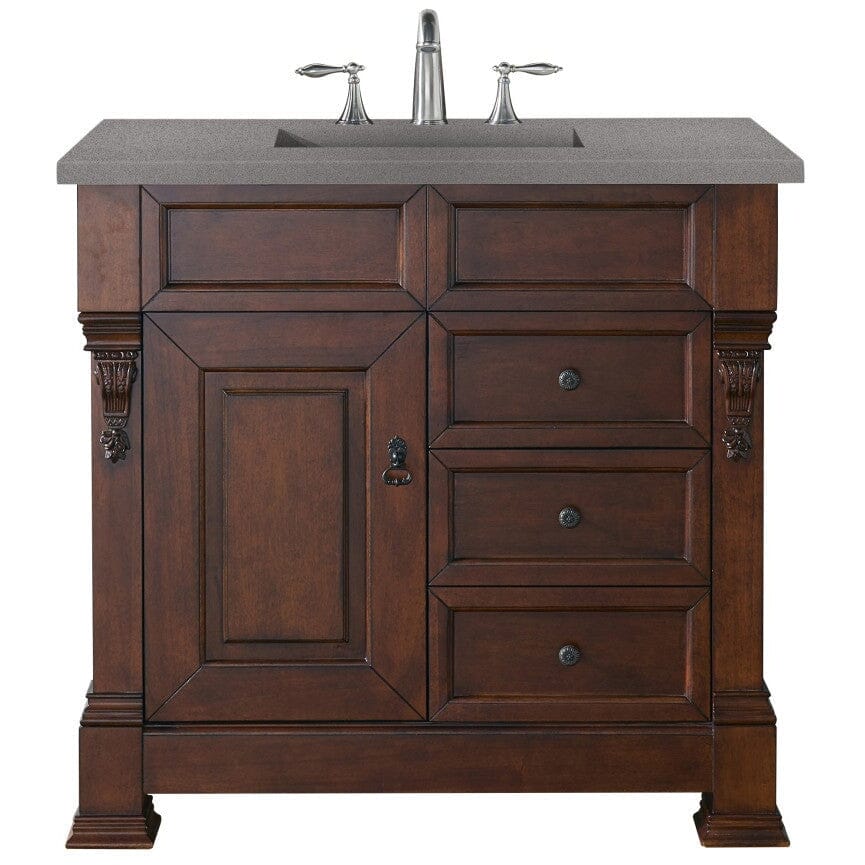 James Martin Brookfield 36" Single Vanity Vanities James Martin Warm Cherry w/ 3 CM Grey Expo Quartz Top 