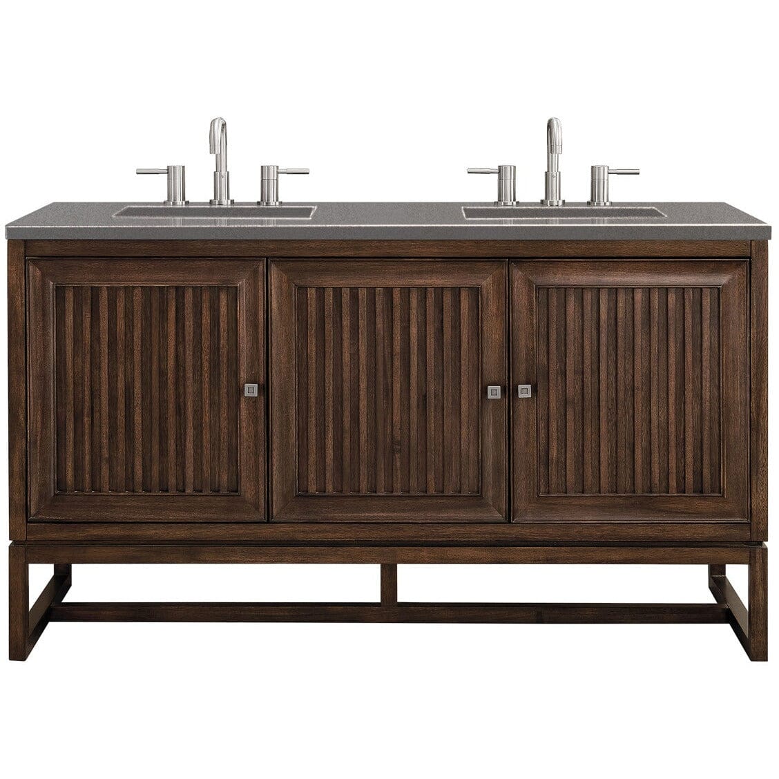 James Martin Athens 60" Double Vanity Vanity James Martin Mid Century Acacia w/ 3 CM Grey Expo Quartz Top 