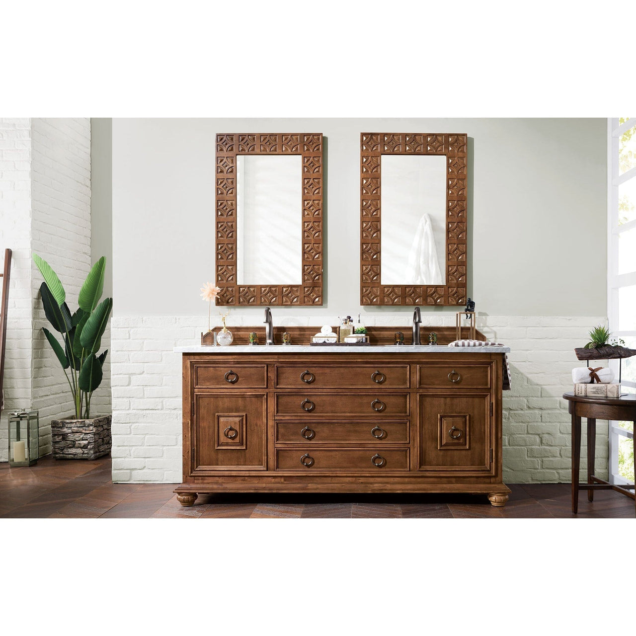 James Martin Mykonos 72" Double Vanity Vanity James Martin Cinnamon w/ 3 CM Carrara Marble Top 