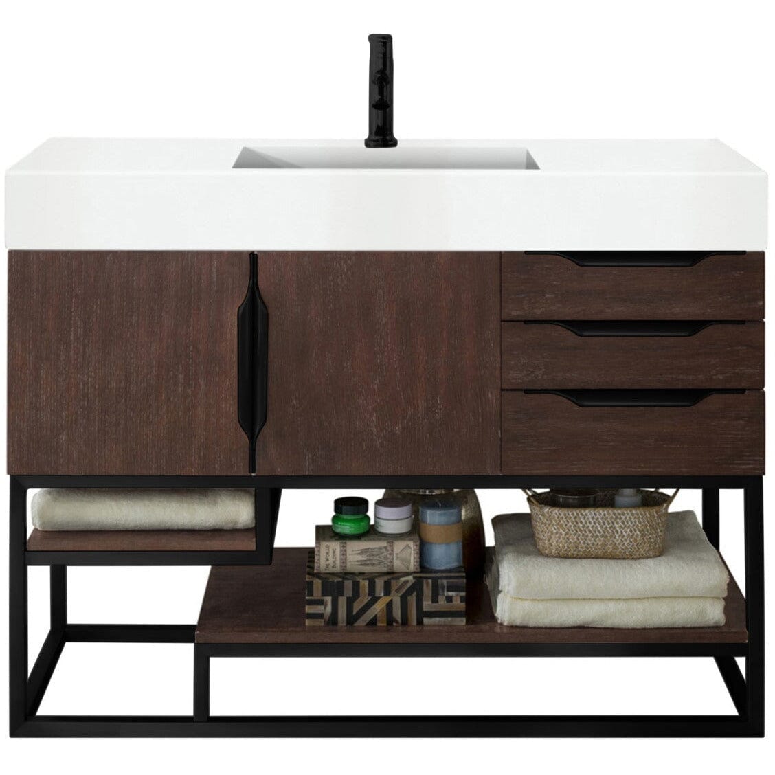 James Martin Columbia 48" Single Vanity Vanity James Martin Coffee Oak - Matte Black w/ White Glossy Composite Countertop 