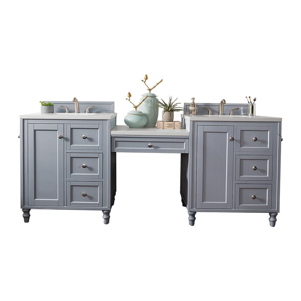 James Martin Copper Cove Encore 86" Double Vanity Set Vanity James Martin Silver Gray w/ 3 CM Classic White Quartz Top 