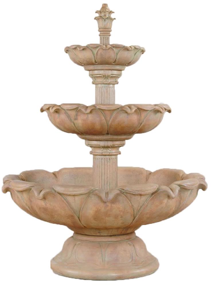 Gardenia Three Tier Cast Stone Outdoor Fountain Short Fountain Tuscan 