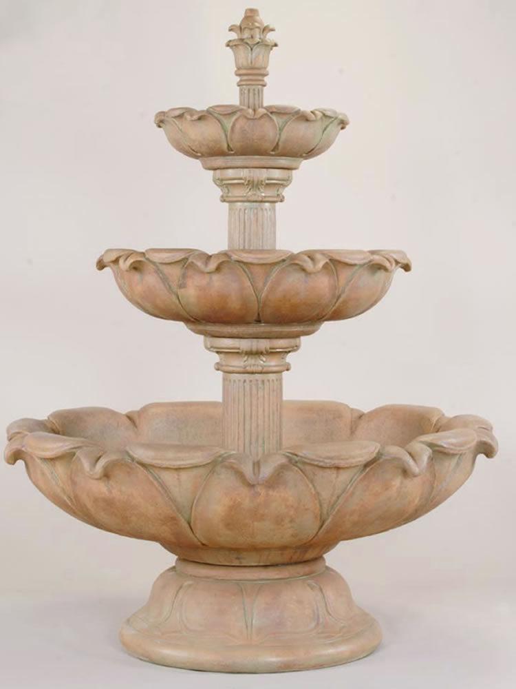 Gardenia Three Tier Cast Stone Outdoor Fountain Short Fountain Tuscan 
