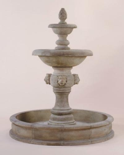 Quattro Lion Two Tier Pond Outdoor Cast Stone Fountain Fountain Tuscan 