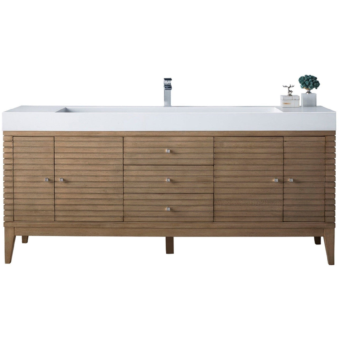 James Martin Linear 72" Single Vanity Vanity James Martin Whitewashed Walnut w/ Glossy White Composite Top 