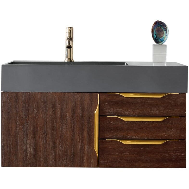 James Martin Mercer Island 36" Single Vanity Vanity James Martin Coffee Oak - Radiant Gold w/ Dusk Grey Glossy Composite Top 