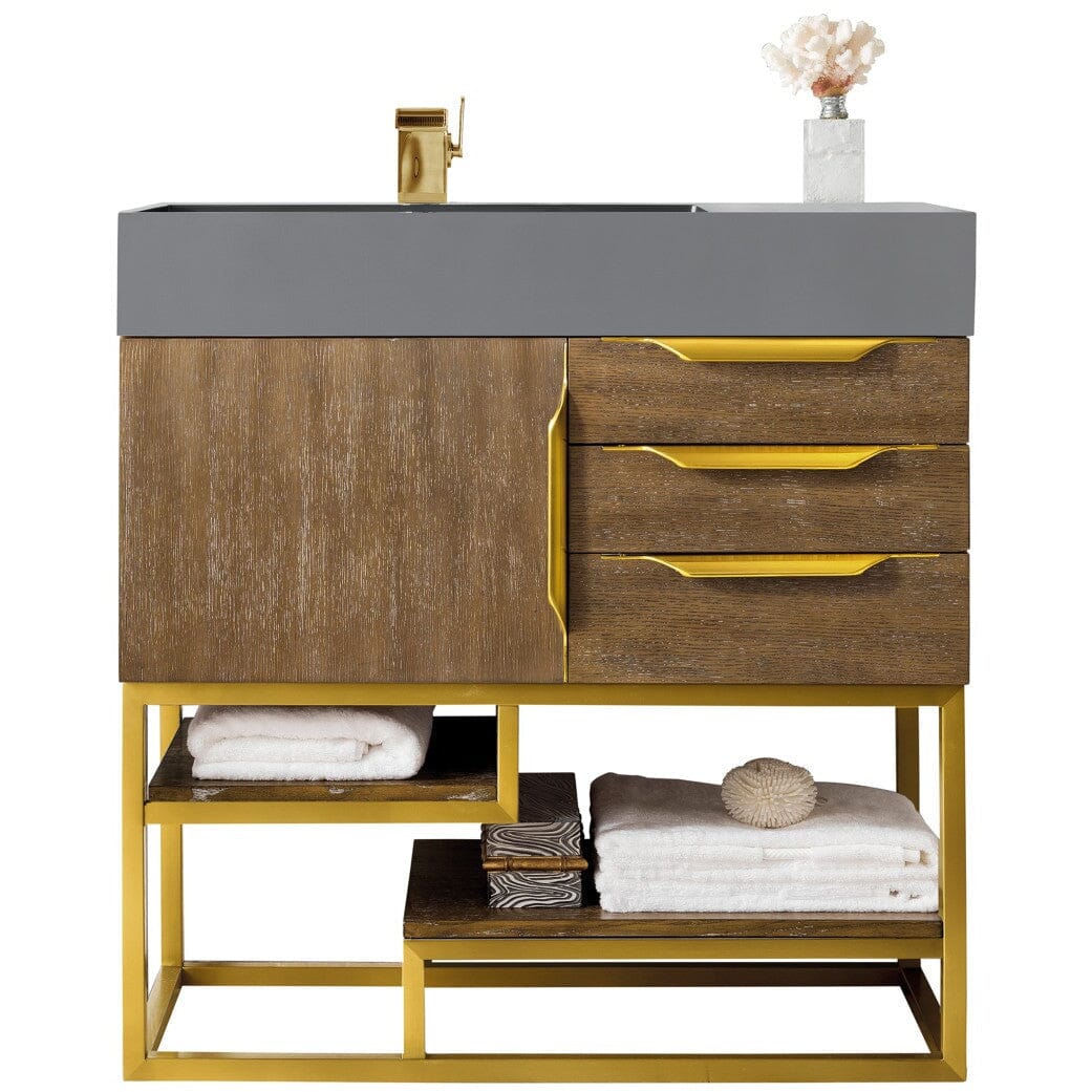 James Martin Columbia 36" Single Vanity Vanity James Martin Latte Oak - Radiant Gold w/ Dusk Grey Glossy Composite Top 