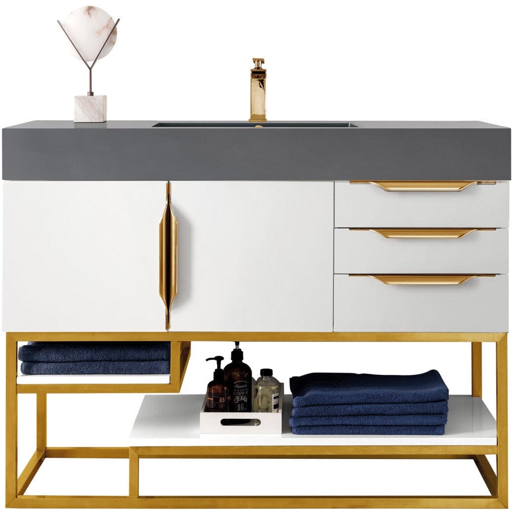 James Martin Columbia 48" Single Vanity Vanity James Martin Glossy White - Radiant Gold w/ Dusk Grey Glossy Composite Top 