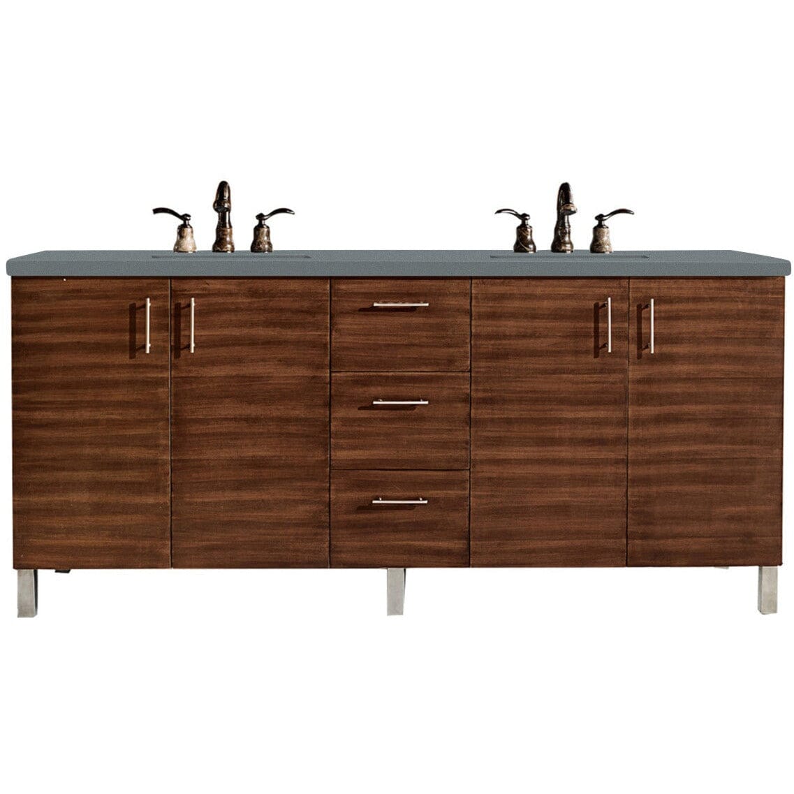 James Martin Metropolitan 72" Double Vanity Vanity James Martin American Walnut w/ 3 CM Cala Blue Quartz Top 