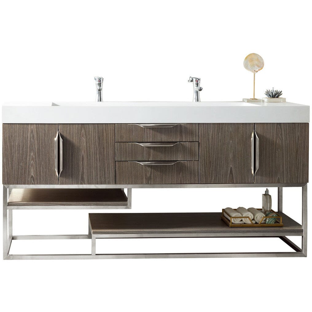 James Martin Columbia 72" Double Vanity Vanity James Martin Ash Gray w/ White Glossy Composite Countertop 