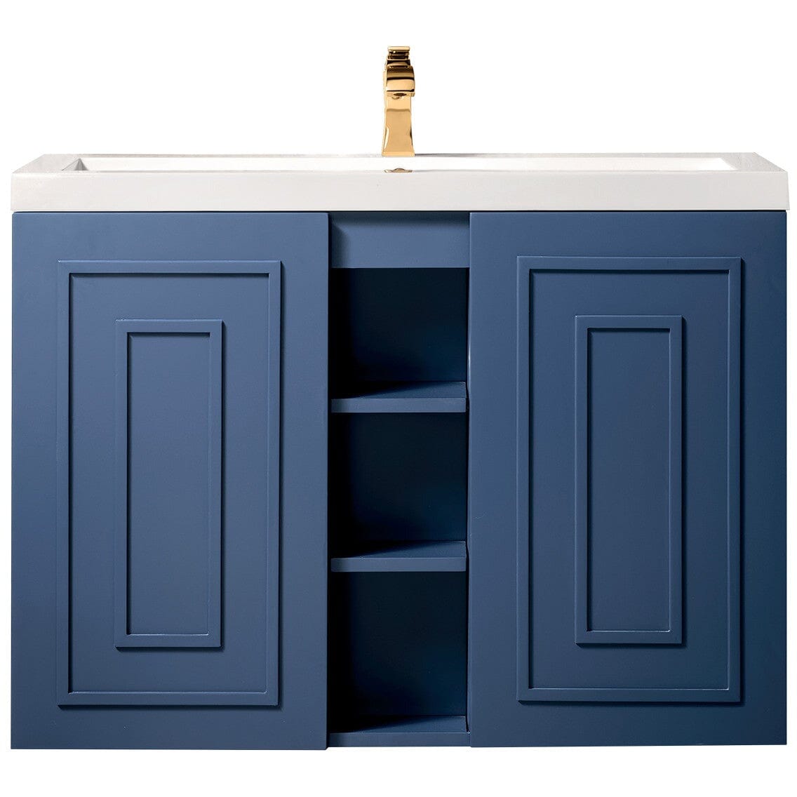 James Martin Alicante' 39.5" Single Vanity Cabinet Vanity James Martin Azure Blue w/ White Glossy Composite Countertop 