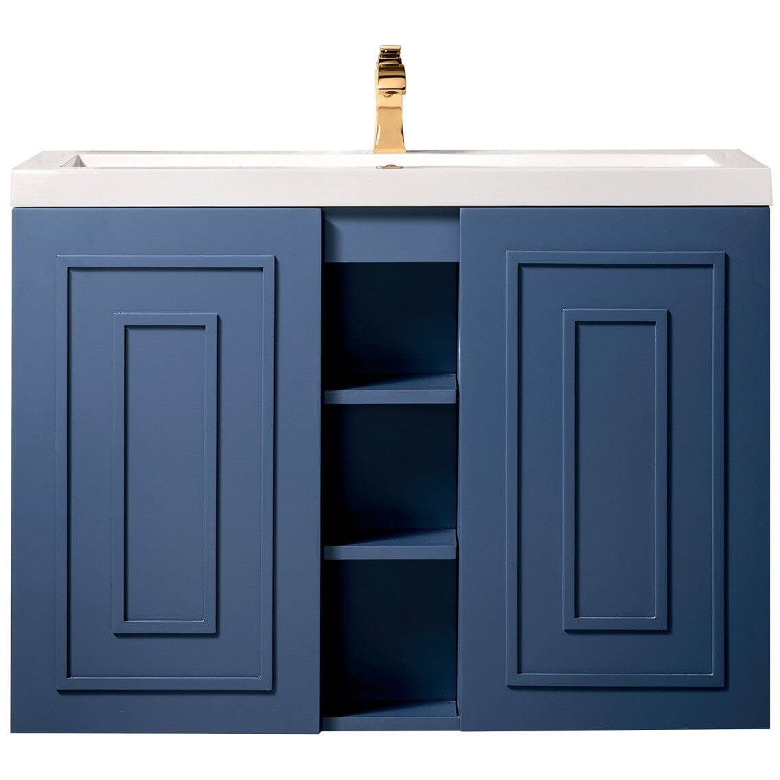 James Martin Alicante' 39.5" Single Vanity Cabinet Vanity James Martin Azure Blue w/ White Glossy Composite Countertop 
