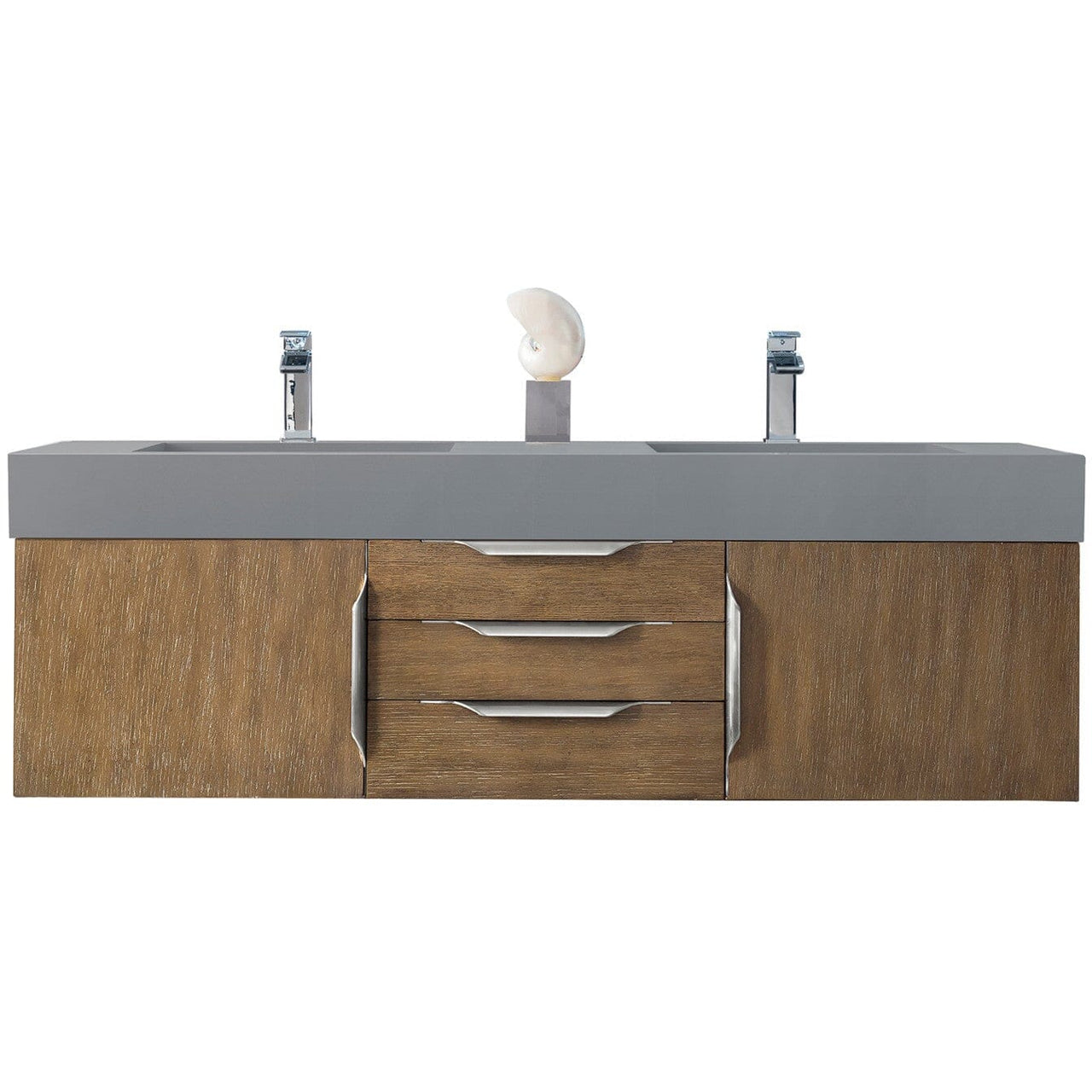 James Martin Mercer Island 59" Double Vanity Vanity James Martin Latte Oak w/ Dusk Grey Glossy Composite Top 