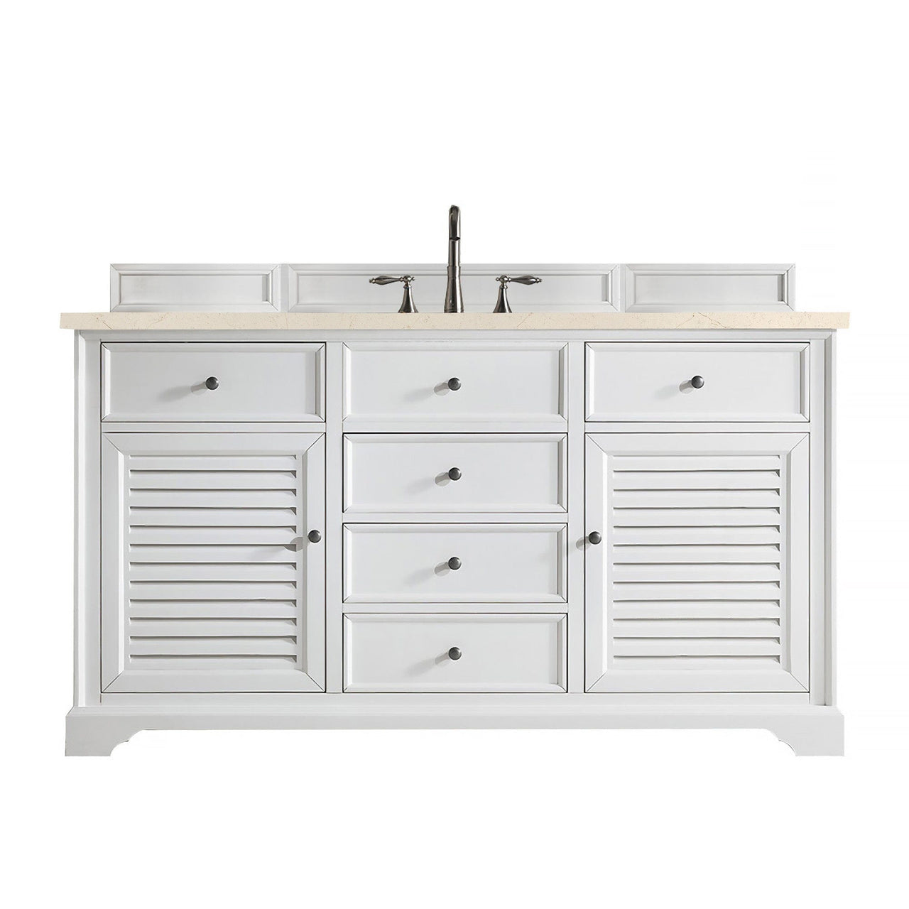 James Martin Savannah 60" Single Vanity Vanity James Martin Bright White w/ 3 CM Eternal Marfil Quartz Top 