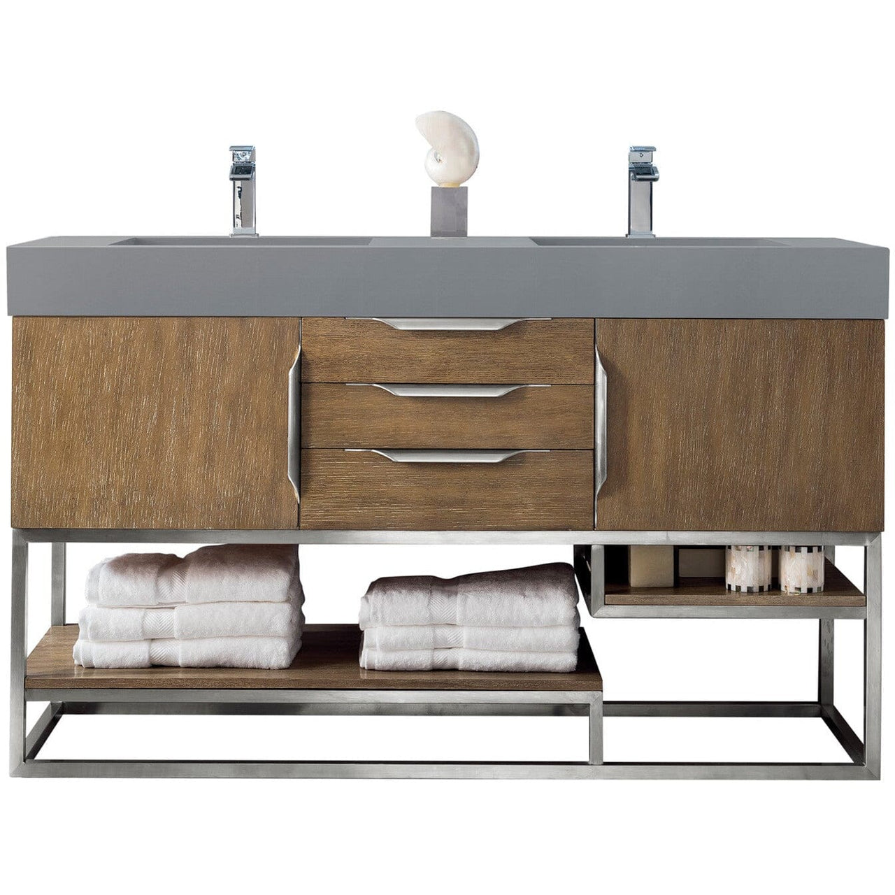 James Martin Columbia 59" Double Vanity Vanity James Martin Latte Oak w/ Dusk Grey Glossy Composite Top 