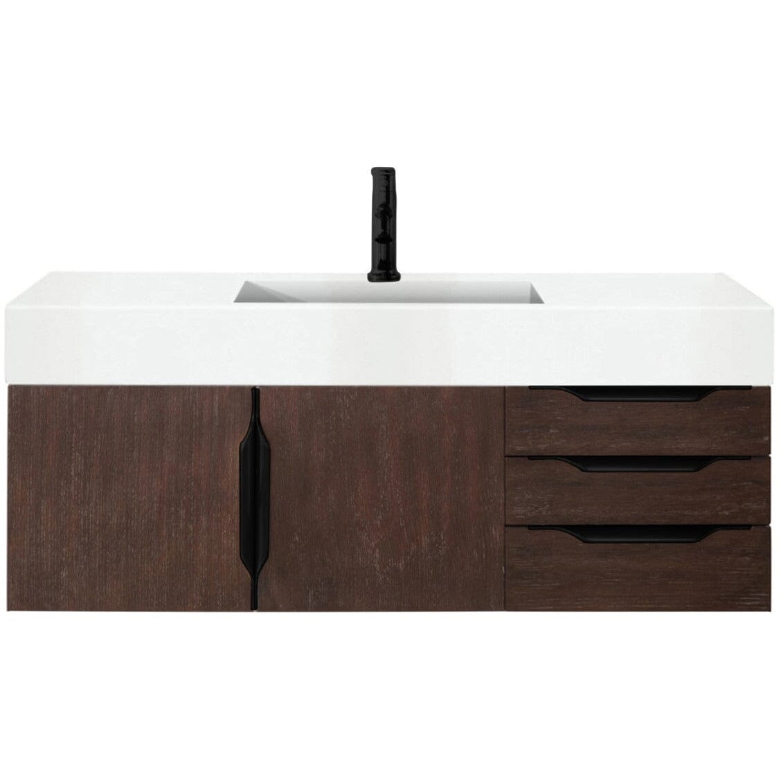 James Martin Mercer Island 48" Single Vanity Vanity James Martin Coffee Oak - Matte Black w/ Glossy White Composite Top 