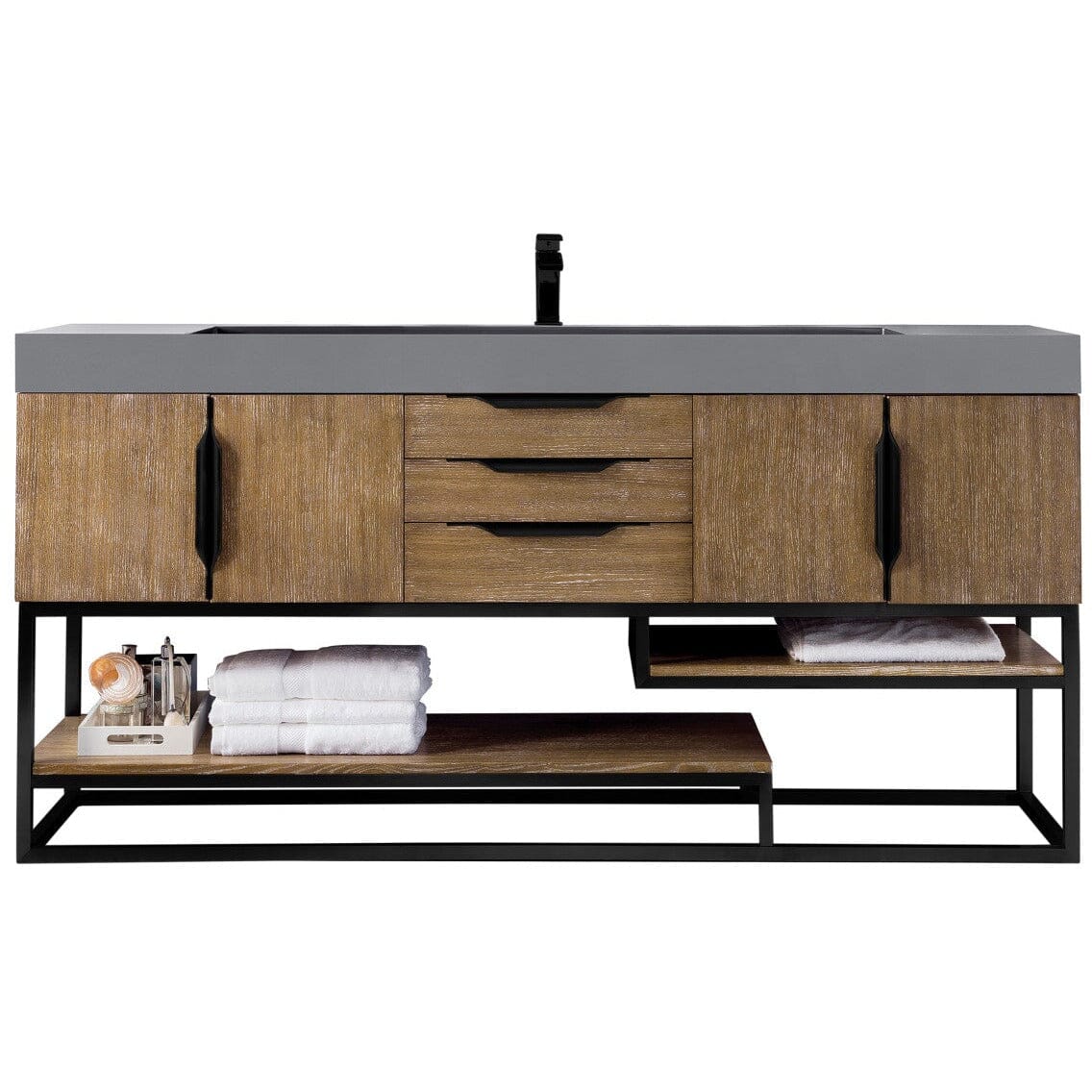 James Martin Columbia 72" Single Vanity Vanity James Martin Latte Oak - Matte Black w/ Dusk Grey Glossy Composite Top 