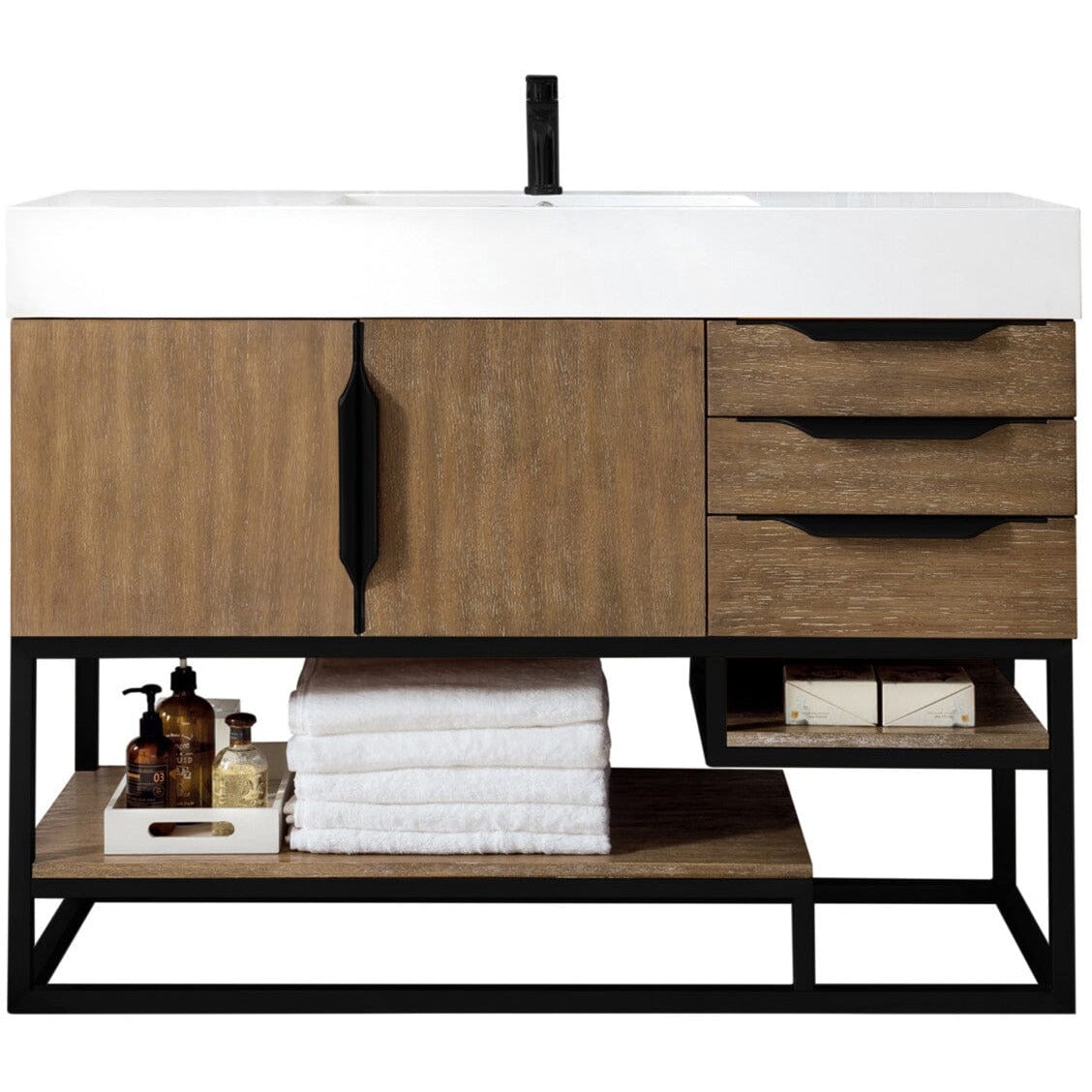 James Martin Columbia 48" Single Vanity Vanity James Martin Latte Oak - Matte Black w/ White Glossy Composite Countertop 