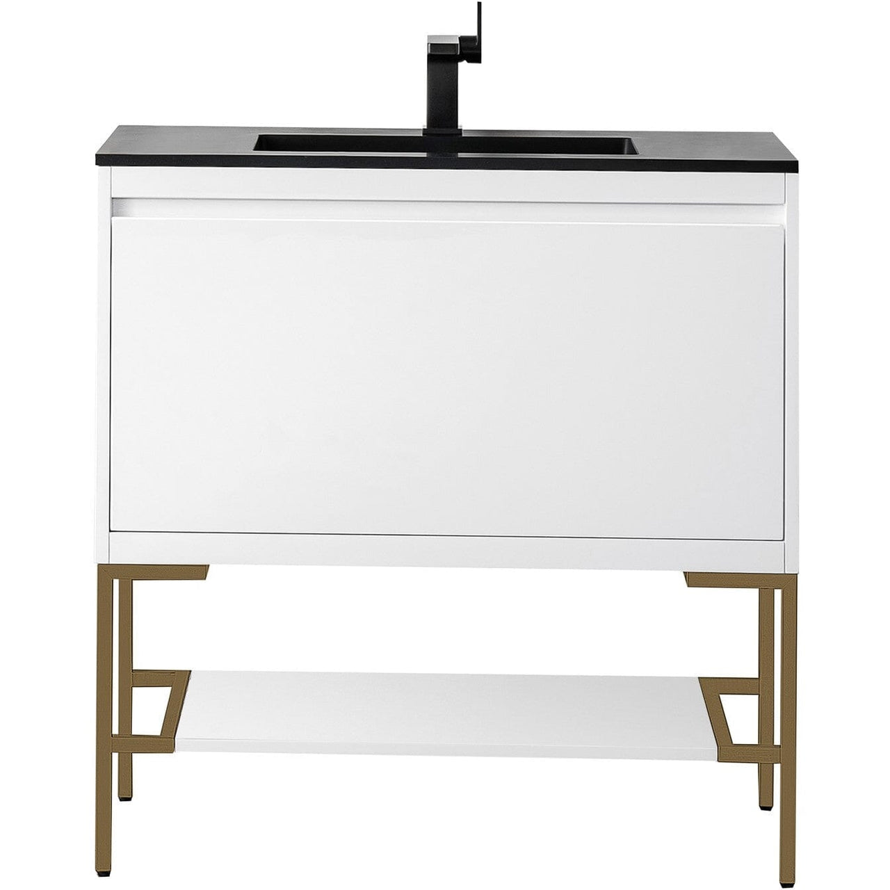 James Martin Milan 35.4" Single Vanity Vanity James Martin Glossy White - Radiant Gold w/Charcoal Black Composite Top 
