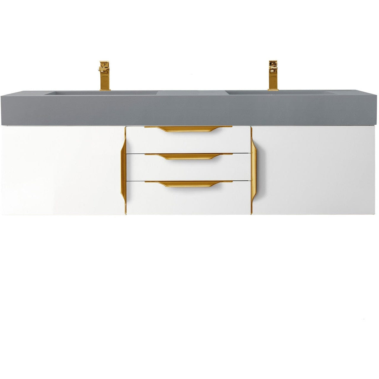 James Martin Mercer Island 59" Double Vanity Vanity James Martin Glossy White - Radiant Gold w/ Dusk Grey Glossy Composite Top 