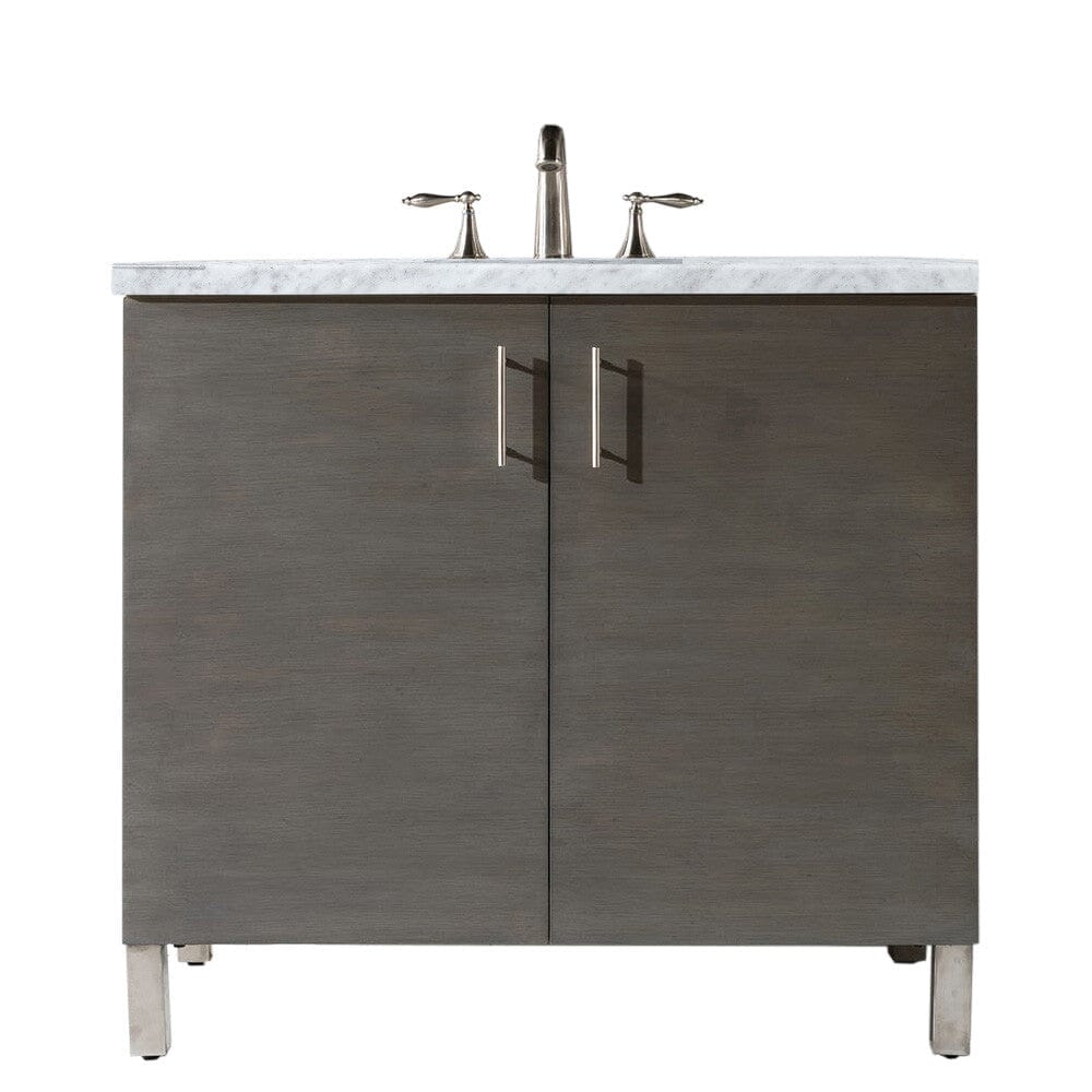 James Martin Metropolitan 36" Single Vanity Vanity James Martin Silver Oak w/ 3 CM Carrara Marble Top 