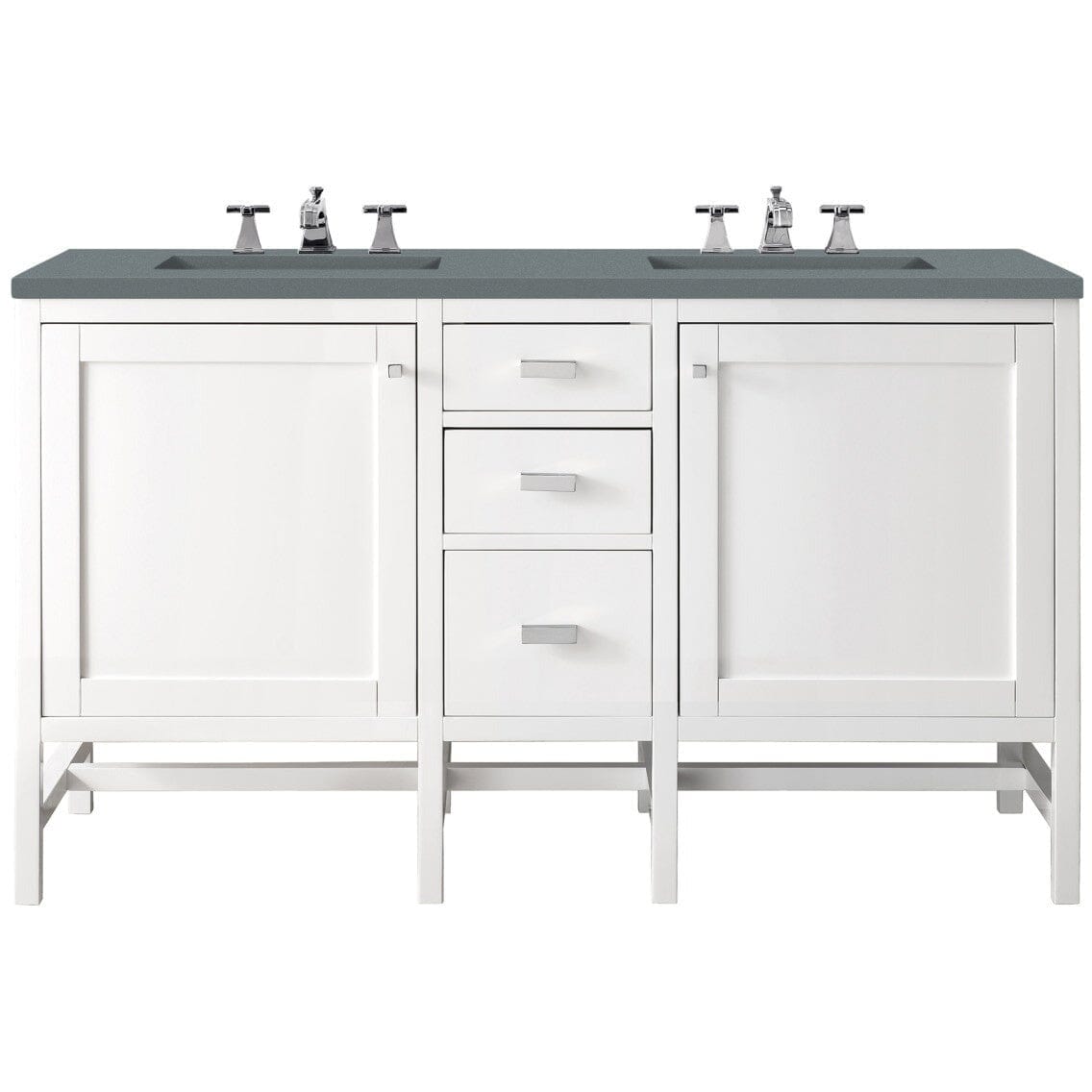 James Martin Addison 60" Double Vanity Vanity James Martin Glossy White w/ 3 CM Cala Blue Top 