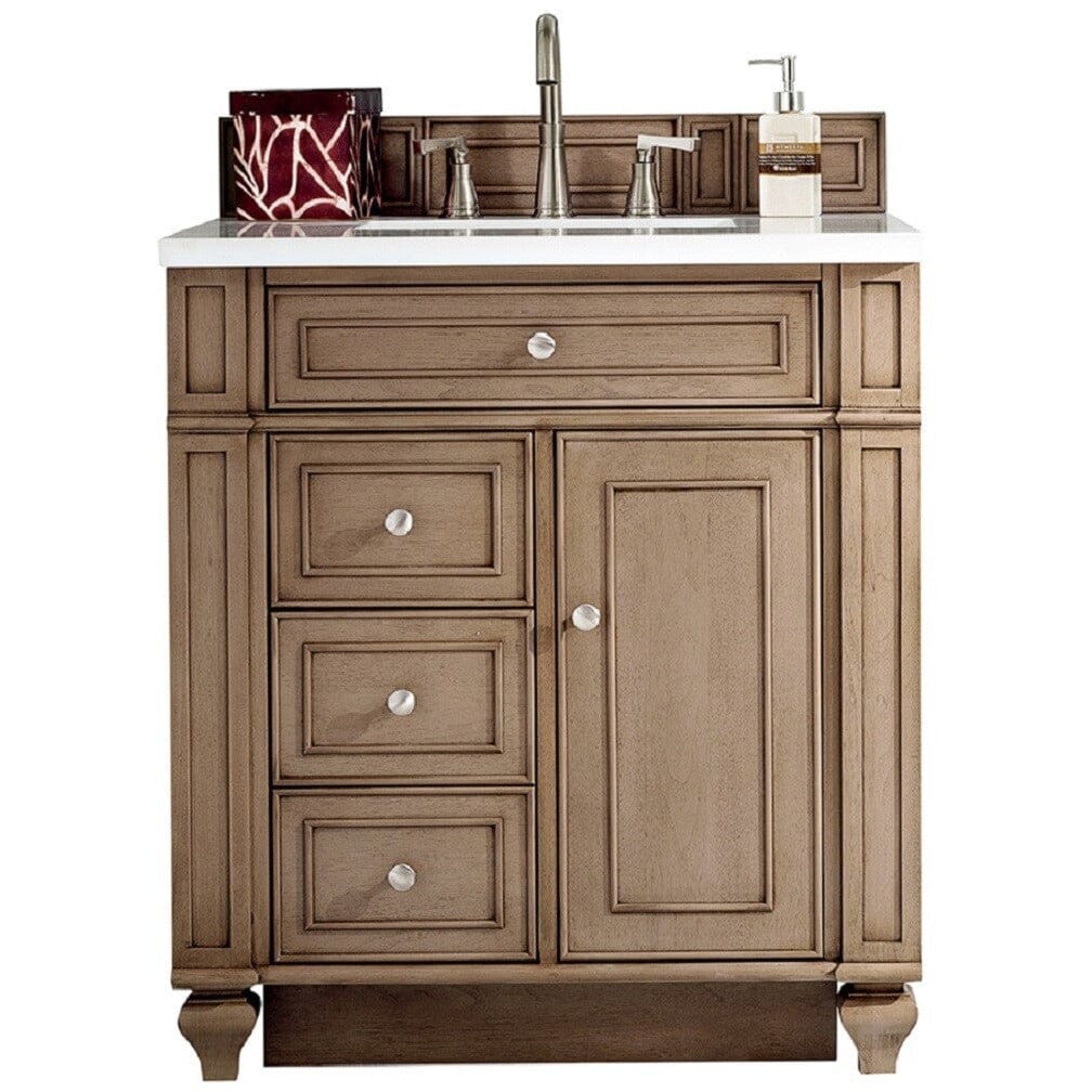 James Martin Bristol 30" Single Vanity Vanity James Martin Whitewashed Walnut w/ 3 CM Classic White Quartz Top 