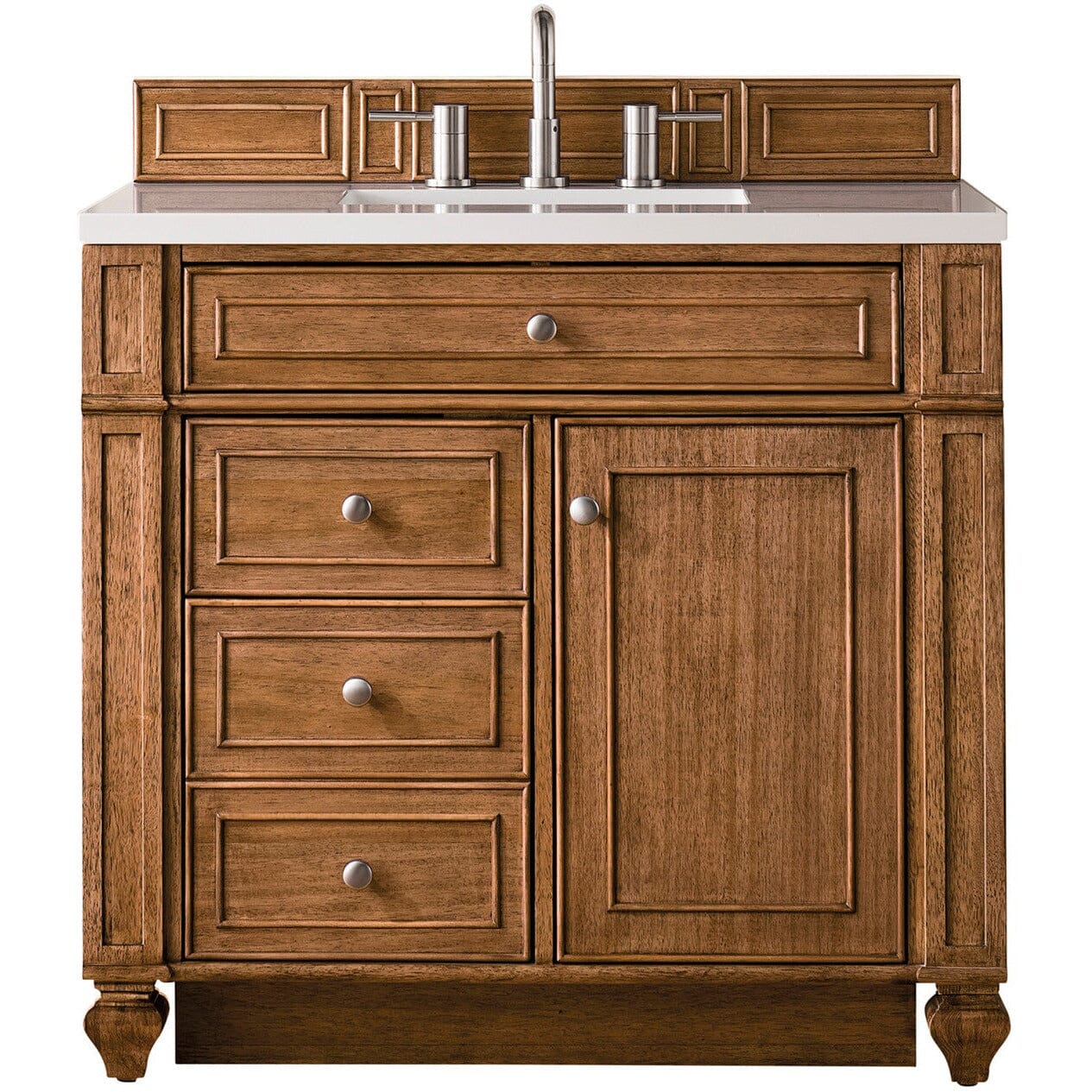 James Martin Bristol 36" Single Vanity Vanity James Martin Saddle Brown w/ 3 CM Classic White Quartz Top 