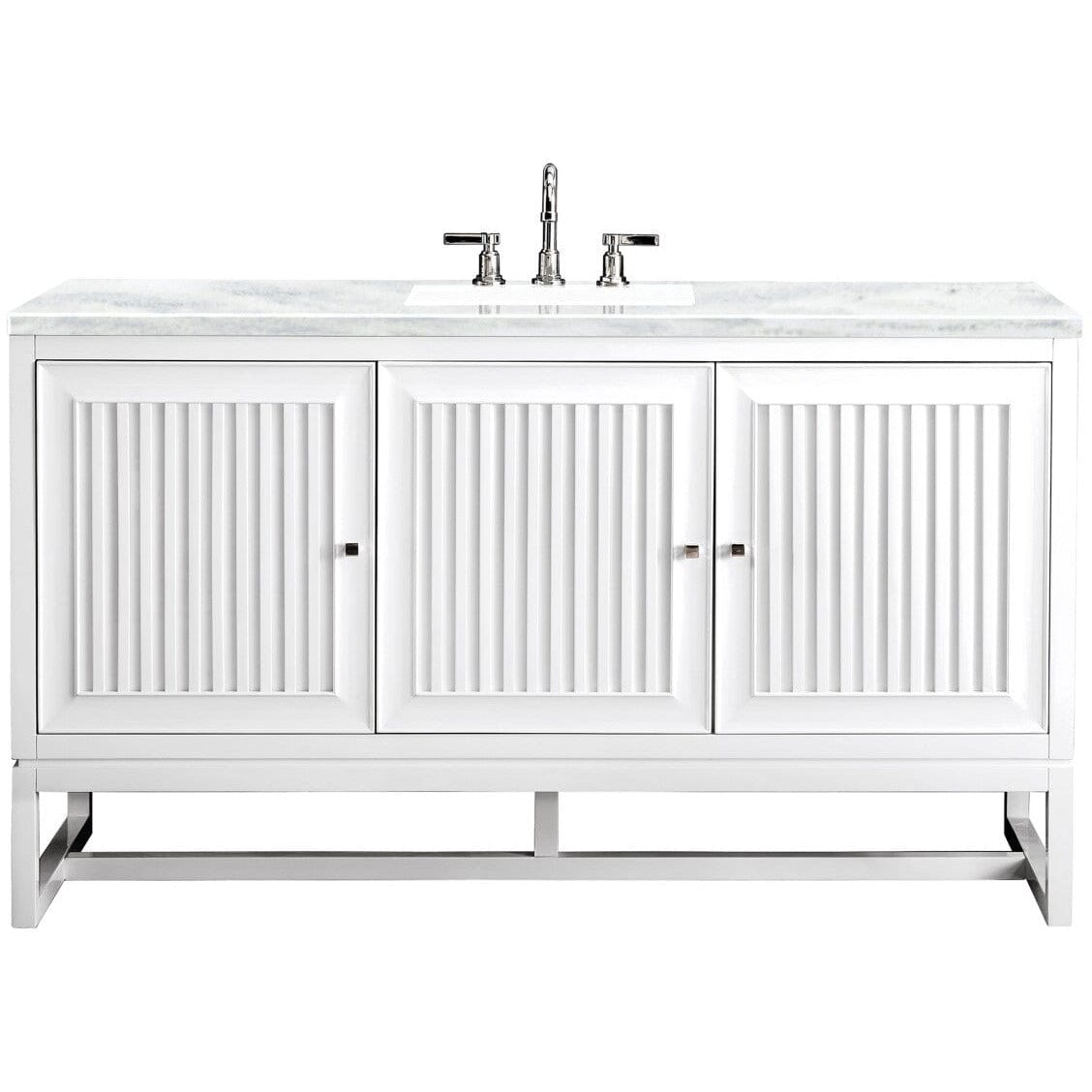 James Martin Athens 60" Single Vanity Vanity James Martin Glossy White w/ 3 CM Arctic Fall Solid Surface Countertop 