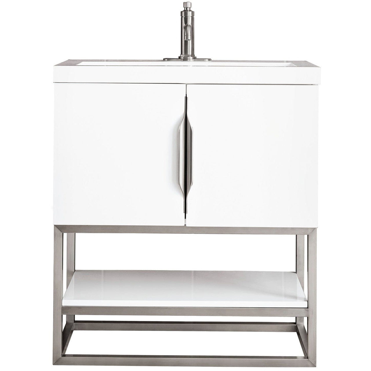 James Martin Columbia 31.5" Single Vanity Vanity James Martin Glossy White - Brushed Nickel w/ White Glossy Composite Countertop 