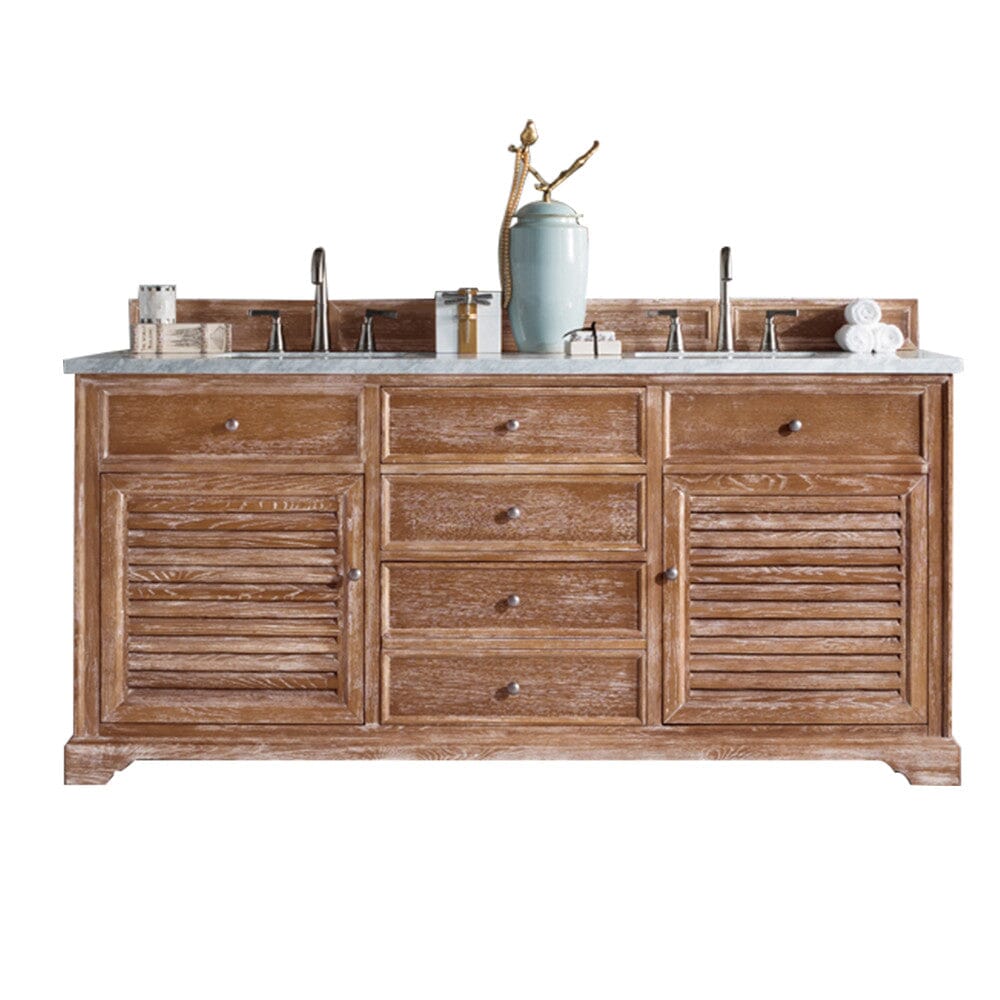 James Martin Savannah 72" Double Vanity Vanity James Martin Driftwood w/ 3 CM Arctic Fall Solid Surface Top 